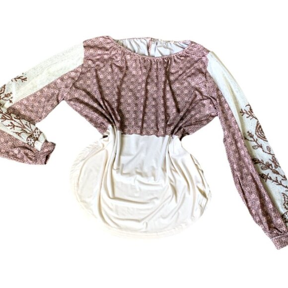 Gimmicks BKE Raw Edge Pieced Top in Creme Multi BOHO Peasant Prairie Sz M #27J - Picture 5 of 10